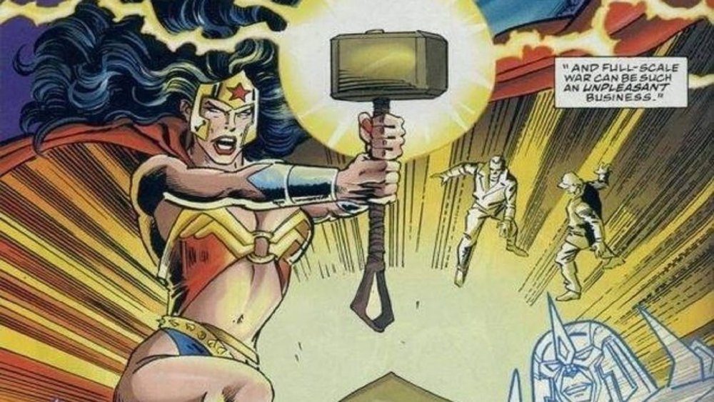 Wonder Woman wielding Mjolnir
