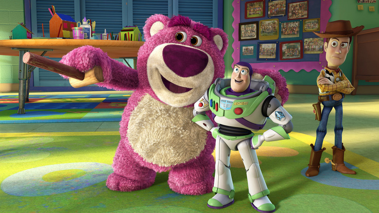 Lotso getting chummy with Buzz Lightyear in Toy Story 3 (2010)