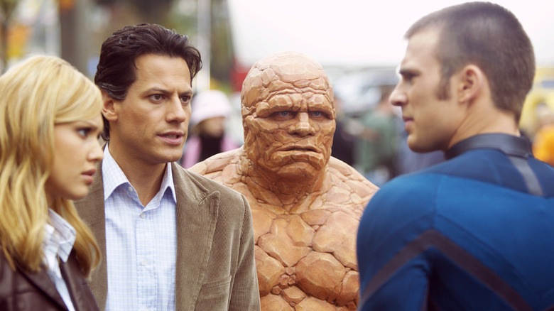 The Fantastic Four standing together on the street in "The Fantastic Four"
