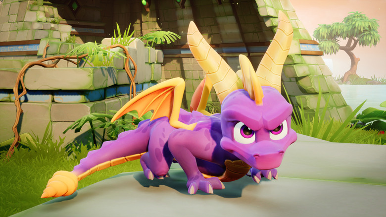Spyro the Dragon getting ready to pounce in 