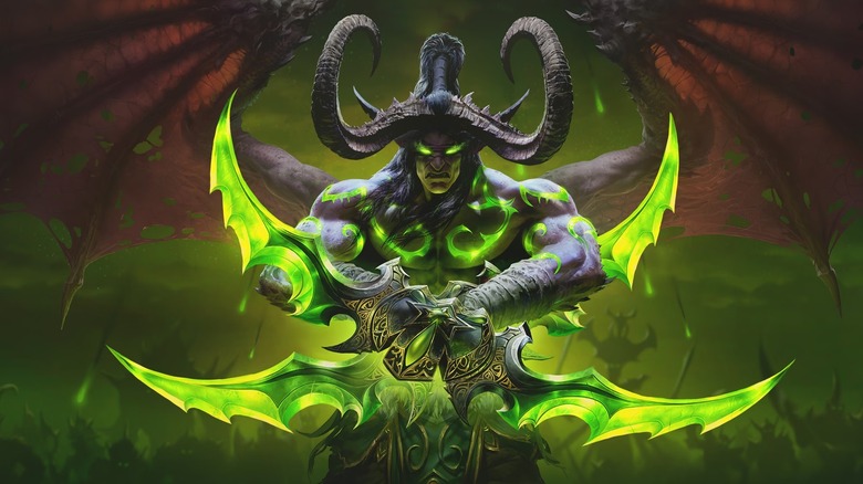 A character holding some weapons on the cover art for the World of Warcraft Burning Crusade expansion