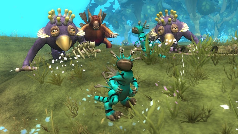 Critters hanging out in a field in "Spore"