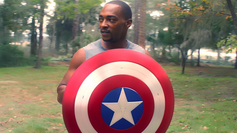 Sam Wilson holds Captain America's shield