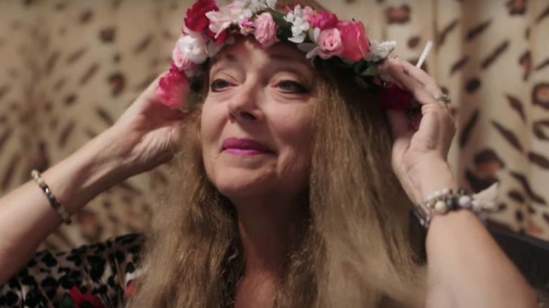 Carole Baskin fitting a headpiece