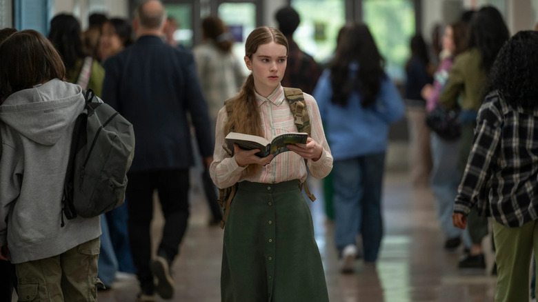 Carrie walking in the hall on her first day at school (2026)