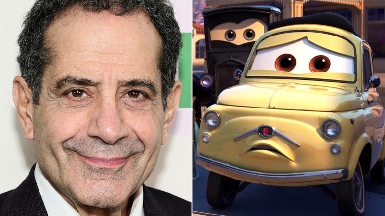 A split image of Tony Shalhoub and Luigi looking sad