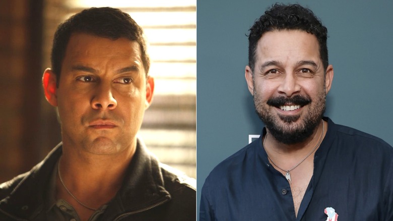 Javier frowning in "Castle" and Jon Huertas smiling at an NALIP event in Hollywood in 2024.