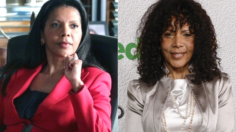 Victoria Gates sitting in a chair in "Castle" and Penny Johnson Jerald smiling at the "Ted" premiere in Los Angeles in 2024.