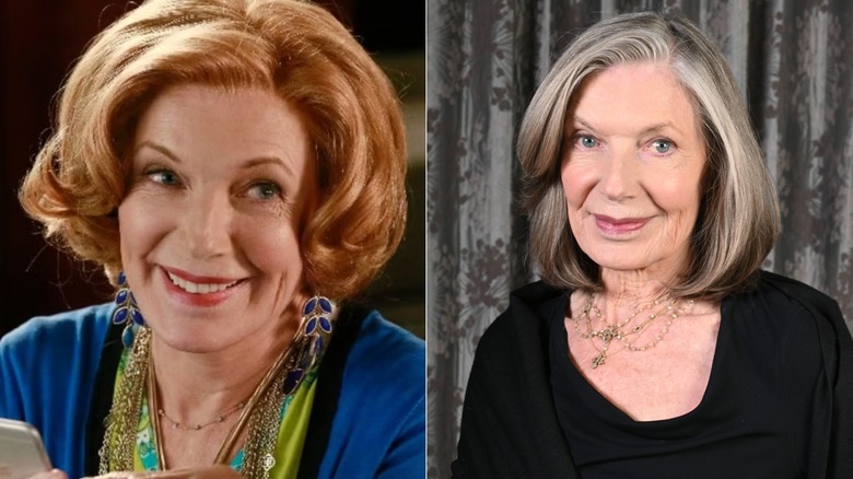 Martha Rodgers smiling in "Castle" and Susan Sullivan smiling at the Saturn Awards in 2022.