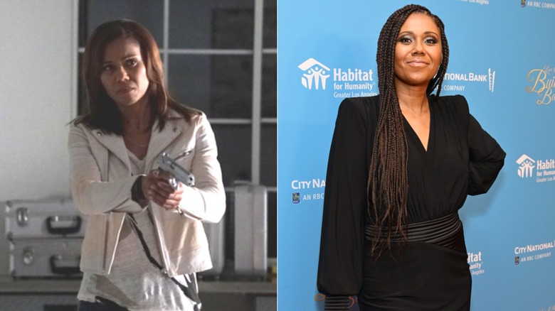 Hayley Shipton holding a gun in "Castle" and Toks Olagundoye smiling at the Los Angeles Builders Ball in 2025.