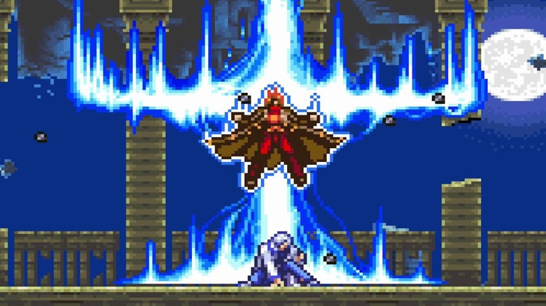Julius Belmont fighting Soma Cruz in Castlevania: Aria of Sorrow (2003)