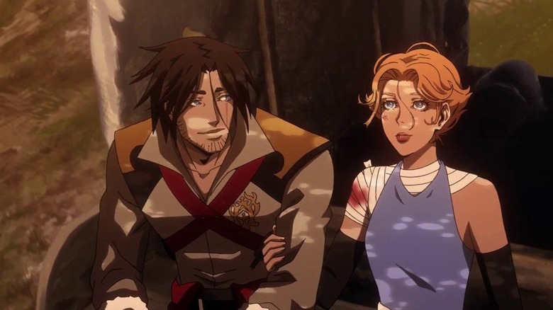 Trevor and Sypha sitting together in Castlevania (2017)