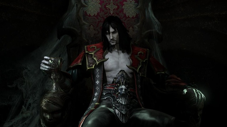 Gabriel Belmont sitting on Dracula's throne in Castlevania: Lords of Shadow (2010)