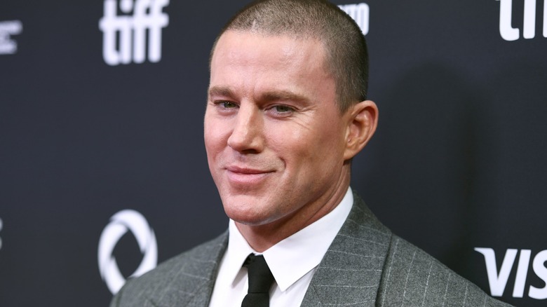 Channing Tatum at the TIFF Awards in lined grey suit