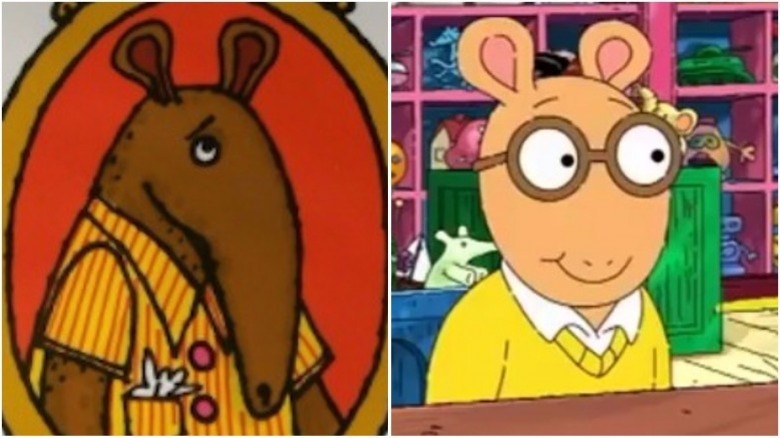 Arthur on a 1986 book cover (left) and Arthur on TV (right)