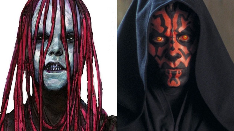 Concept art for Darth Maul and the final design in "The Phantom Menace" (1999)