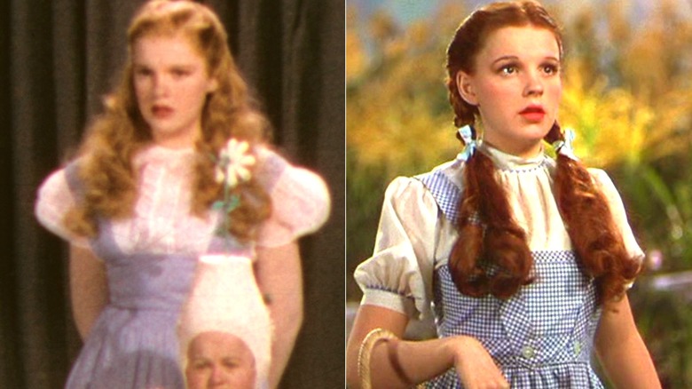 Dorothy in a blonde wig and how she appears in "The Wizard of Oz" (1939)