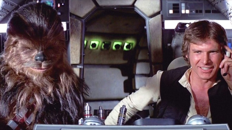 Chewy and Han on the Millennium Falcon in Star Wars (1977)