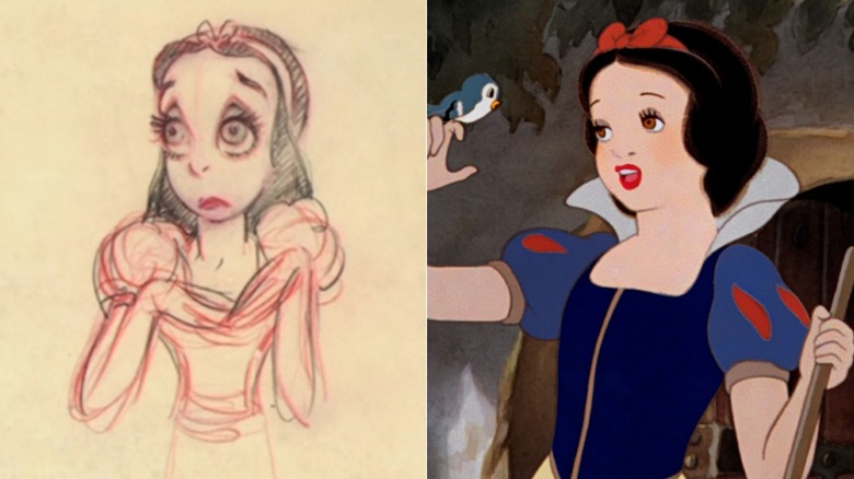Original concept for Snow White and the final design used in "Snow White and the Seven Dwarfs" (1937)