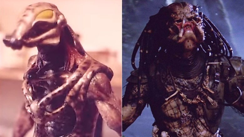 The original (left) and final (right) designs of the Yautja in "Predator" (1987)