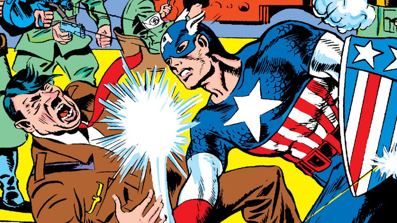 Comic Captain America punching guy