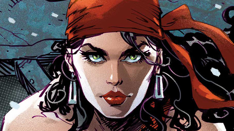 Comic Elektra serving face
