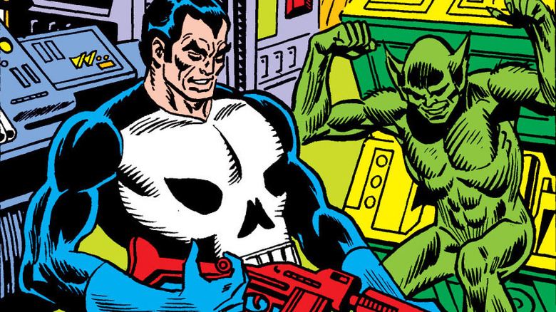 Comic The Punisher pointing a gun at Jackal