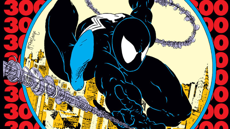 Comic Venom swinging from webs