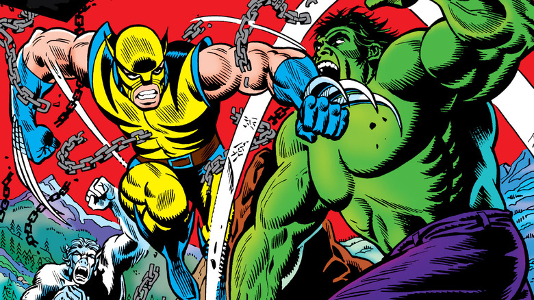 Comic Wolverine punching the Hulk
