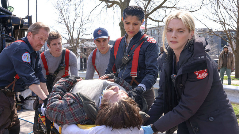 Chicago Fire paramedics transporting patient