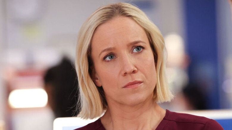 Hannah Asher frowns in "Chicago Med"