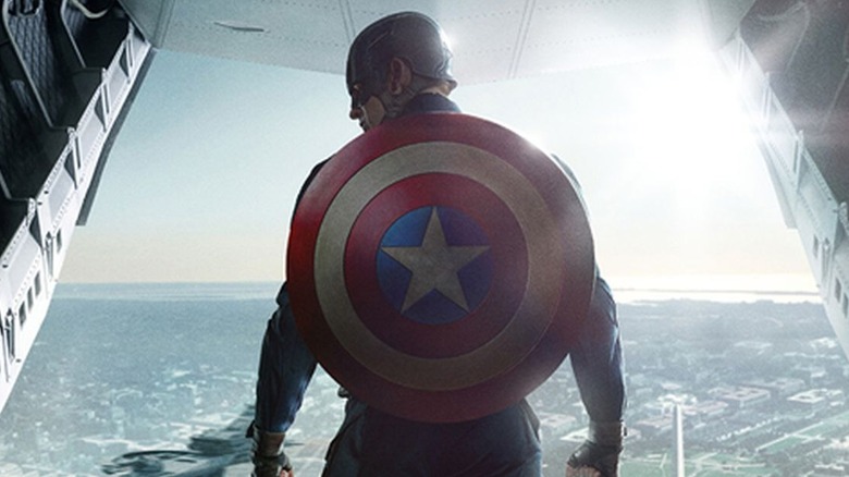Captain America jumps off plane