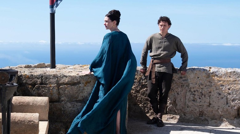 Penelope and Telemachus on the ramparts of the palace in The Odyssey