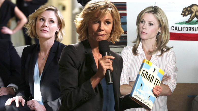 A composite image of Claire at various stages in her life, including one where she is holding a microphone and one where she is holding a book titled Grab It