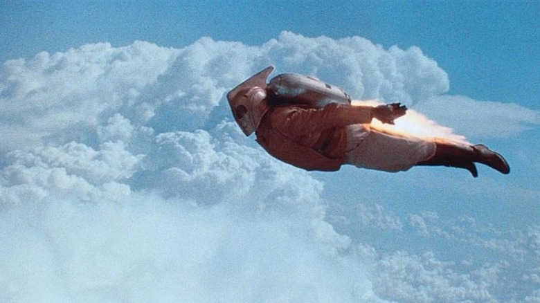 Cliff Secord soaring through the sky in The Rocketeer (1991)