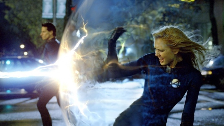 Sue Storm blocking a lightning blast with a force field in Fantastic Four (2005)