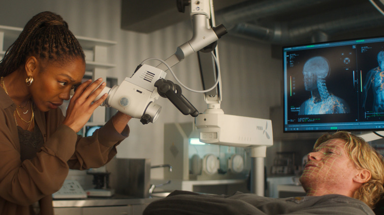 Matt Hagen and Dr. Caitlyn Corr in the lab in Clayface (2026)