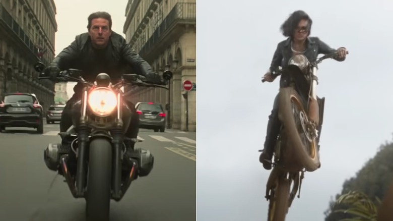 Ethan Hunt and Letty Ortiz riding motorcycles