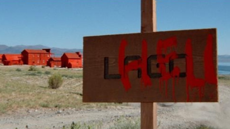 The word Hell painted on the Lago town sign in High Plains Drifter