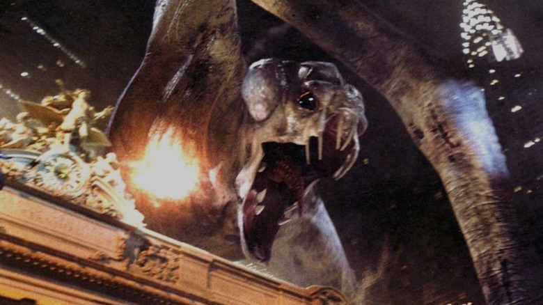 The Cloverfield monsters destroying a building