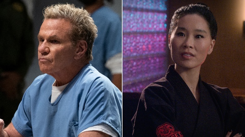 Martin Kove as John Kreese and  Alicia Hannah-Kim as Kim Da-Eun in Cobra Kai