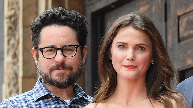 J.J. Abrams and Keri Russell posing together