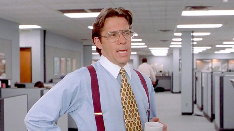 Bill Lumbergh holding a coffee mug in Office Space
