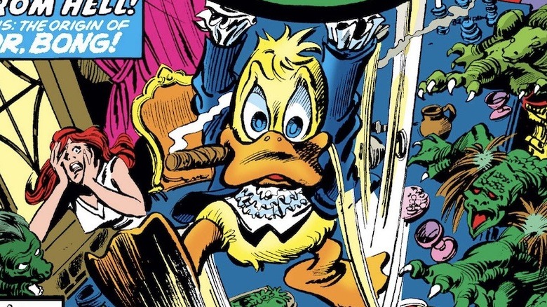 Howard the duck jumps in the air