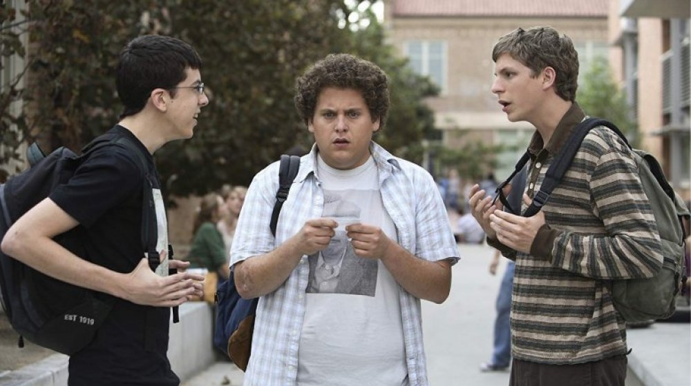 Jonah Hill as Seth, Michael Cera as Evan, and Christopher Mintz-Plasse as Fogell in Superbad