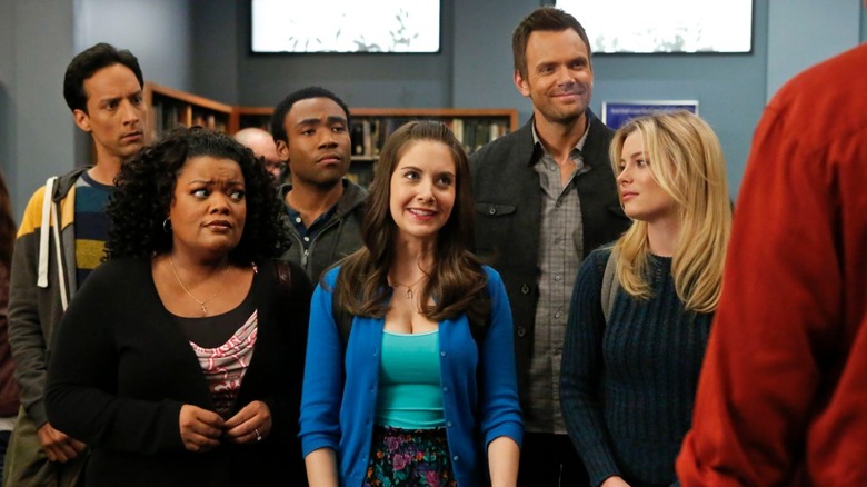 Abed, Troy, Jeff, Shirley, Annie, and Britta in "Community"
