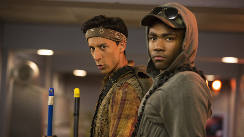 Abed and Troy decked out in post-apocalyptic Hot Lava gear in "Geothermal Escapism" (2014)