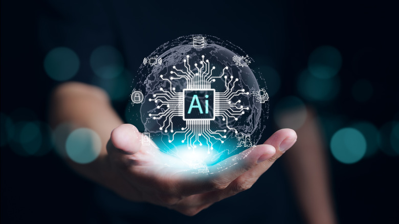 Hand holding artificial intelligence