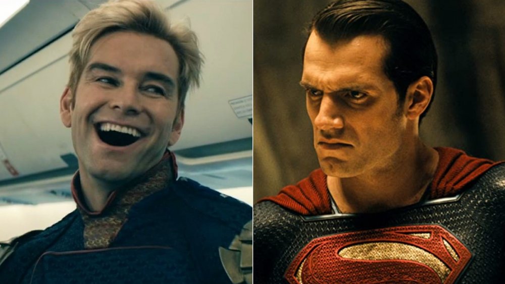 Antony Starr as Homelander on The Boys, Henry Cavill as Superman in Batman V Superman: Dawn of Justice