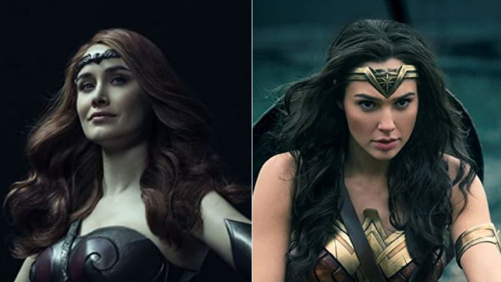 Dominique McElligott as Queen Maeve on The Boys, Gal Gadot as Wonder Woman in Wonder Woman 1984